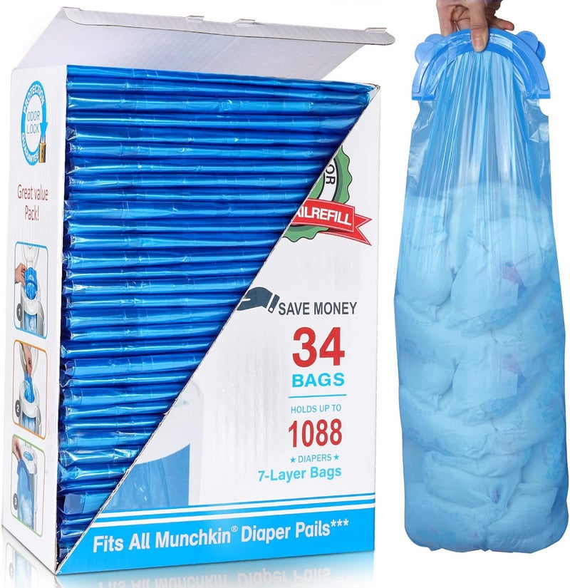 HeTaiDa Diaper Pail Refill Bags, 1088 Counts, 34 Bags, Fully Compatible with Arm&Hammer Disposal System - Image 1